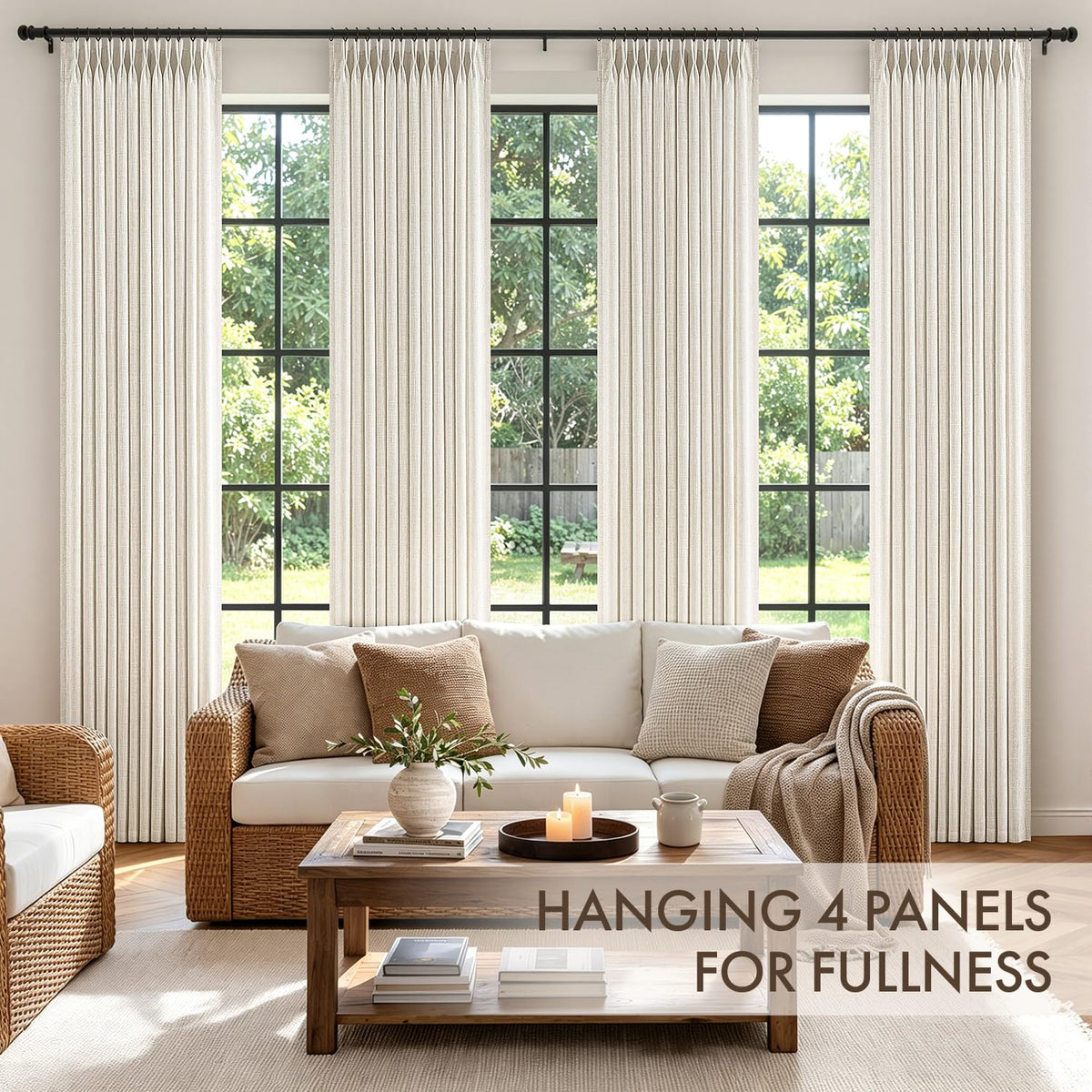 4 Panels Set Pinch Pleated Linen Curtains 108 Inches Beige White (Beige White / 40"W x 108"L (Pack of 4))