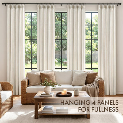 4 Panels Set Pinch Pleated Linen Curtains 108 Inches Beige White (Beige White / 40"W x 108"L (Pack of 4))