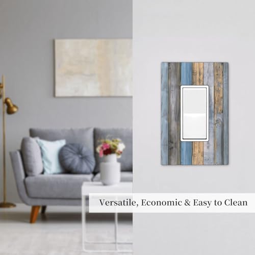 Rustic Grey Teal Wood Light Switch Cover Decorative Gray Blue Wooden Duplex Outlet Covers Wall Plate Switch Plate Covers Electrical Outlets Faceplate for Kitchen Bathroom Bedroom 5" x 3"