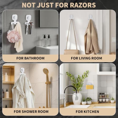 Suction Cup Razor Holder for Shower; Stainless Steel Shaver Hook (White)