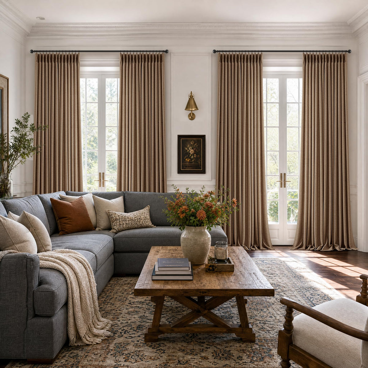 Rust Brown Pinch Pleat Light Filter Extra Long Curtains 120 Inches Length (Rust Brown / 40"W x 120"L (Pack of 2))