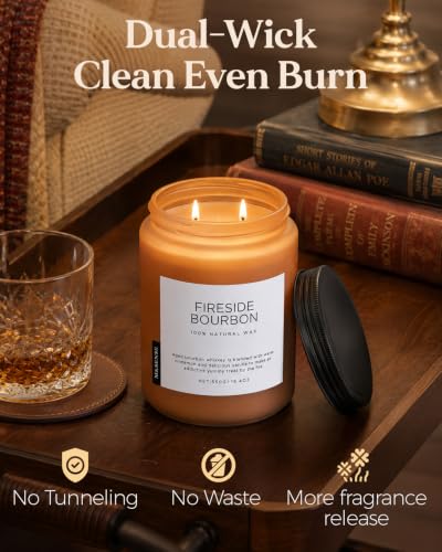 Fireside Bourbon Scented Candle Smoky Wood Fragrance for Fall Decor (Large Jar / Fireside Bourbon)