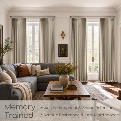 Burlywood Birch Pleated Semi Sheer Linen Blend Curtains 80 Inches Long (Burlywood Birch / 40"W x 80"L (Pack of 2))