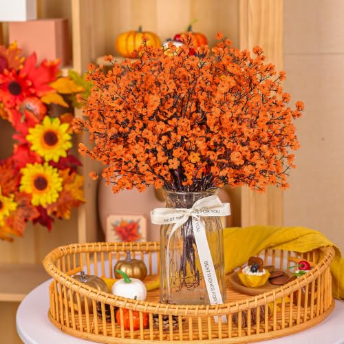 10Pcs Fake Fall Babys Breath Artificial Flowers Decorations for Home (Orange)