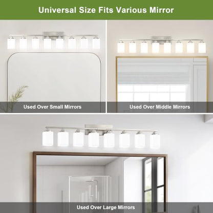 Brushed Nickel Bathroom Light Fixtures (Nickel-White Shade / 8-Light)
