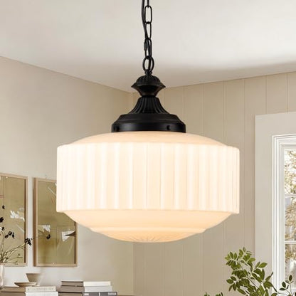 Vintage Brass Milk Glass Pendant Light Fixture