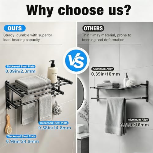 23" Double Towel Rack with 2 Hooks