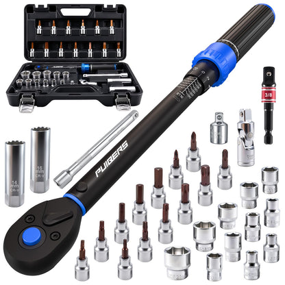 3/8-Inch Drive Click Torque Wrench Set (20-240 in.-lb), 31-Piece Bike & Auto Tool Kit with Metric Sockets (6-21mm), Torx/Hex Bit Sockets, Spark Plug Sockets & Extension (3/8" 20-240 in.lb - 31 Pcs)