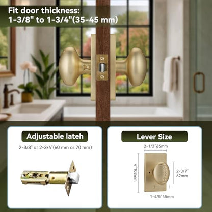 Brushed Gold Door Knob with Push Lock for Bath & Bedroom