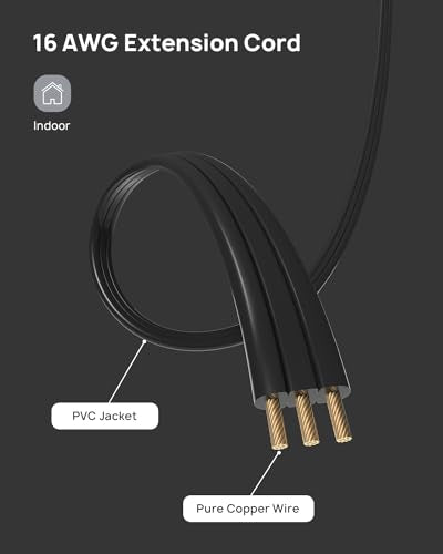 Leftward Flat Plug Extension Cord 10ft for Small Tight Spaces (10 ft / Leftward 3 Prong / Black)