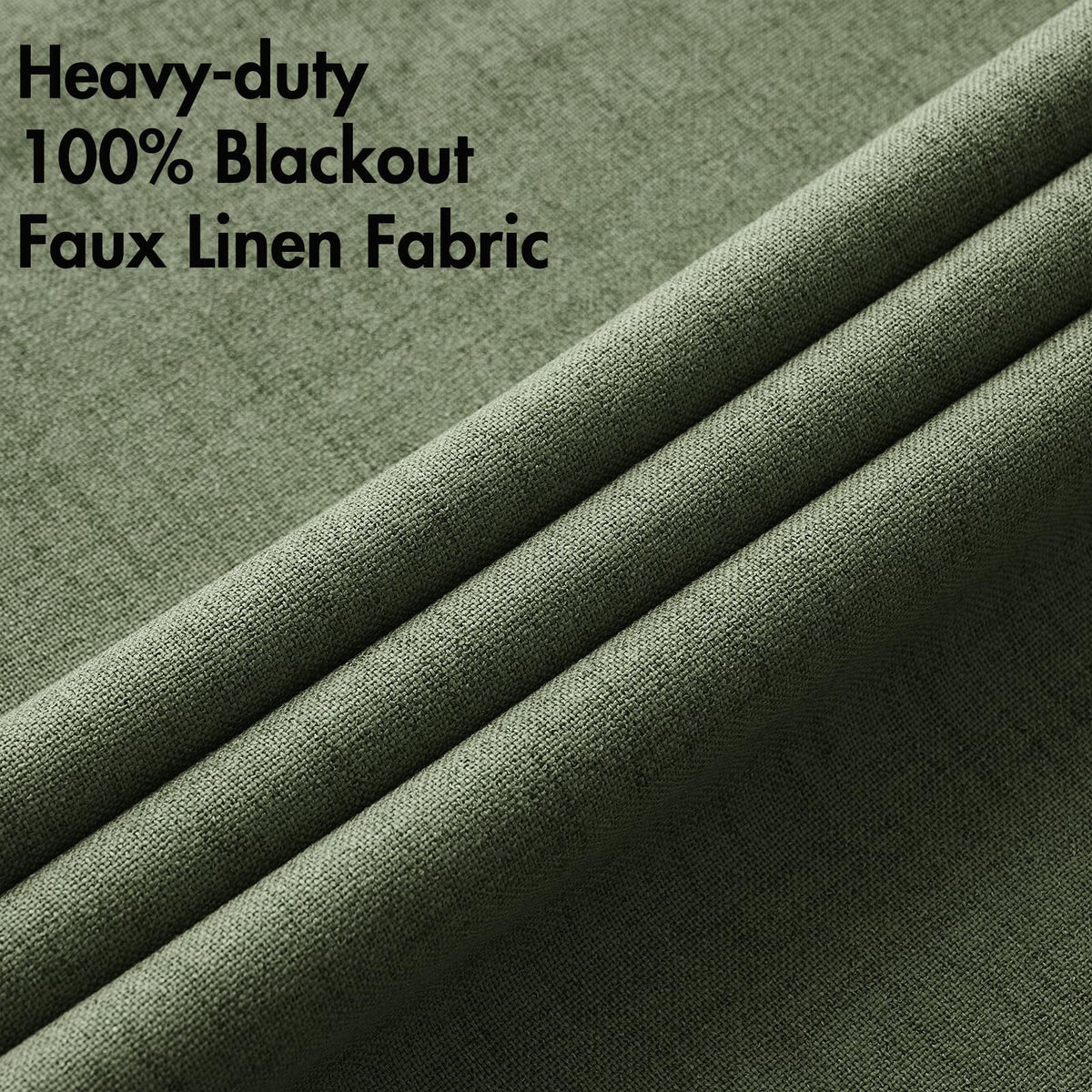 100% Blackout Linen Curtains for Bedroom 52x96 Inches Olive Green (Olive Green / 52"W x 96"L (Pack of 2))
