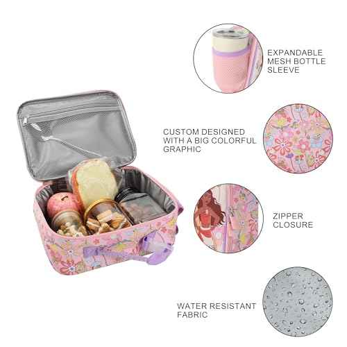 Disney Princess Characters On Floral Print 8" Lunch Kit (Disney Floral Pink)