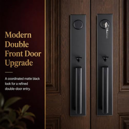 Matte Black Front Door Handle Set with Deadbolt