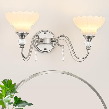 Brushed Nickel Bathroom Vanity Light (Nickel and White / 2-Light)