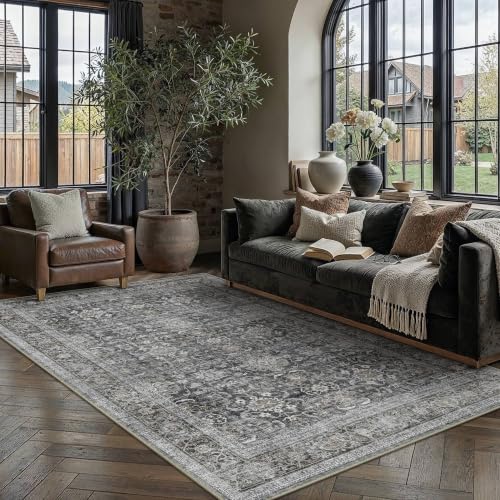 Black Washable 6x9 Area Rugs for Living Room Bedroom (Retro | Black / 6' x 9' (Rectangular))