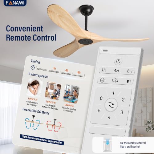 3 Blade Natural Wood Ceiling Fan No Light