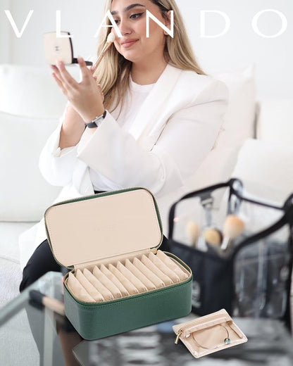 Jewelry Boxes for Women with 12 Clear Velvet Zipper Pouches (D.12 PCS Green)