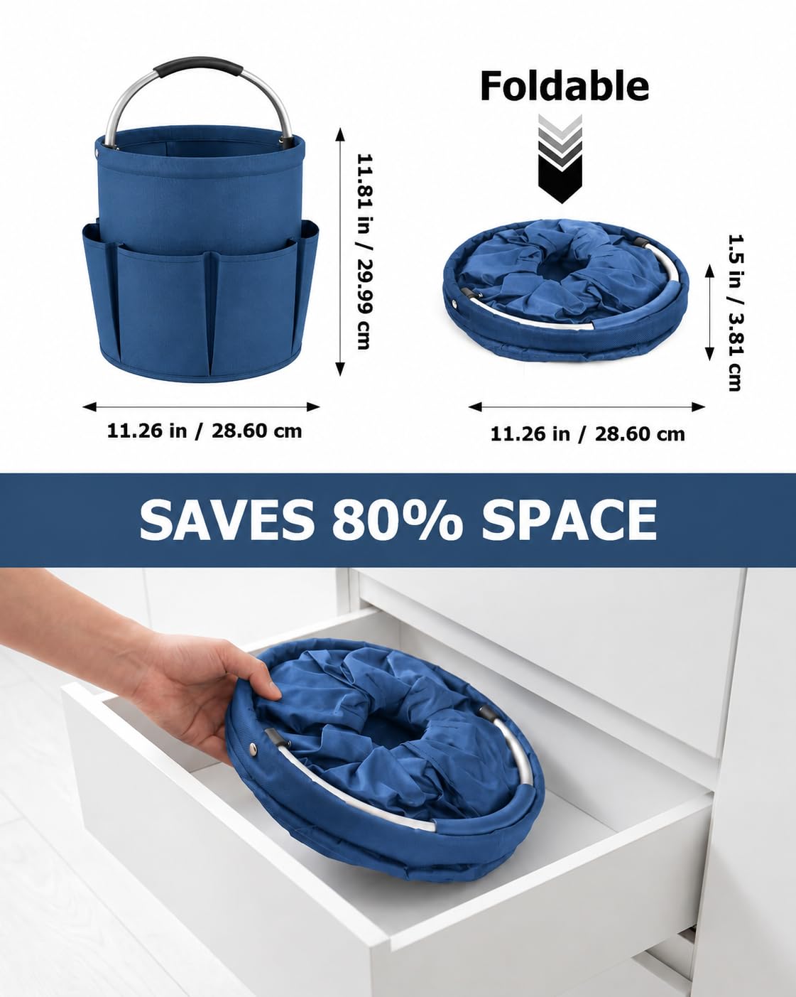 Foldable 4.5Gallon Cleaning Caddy Organizer with 6 Pockets (Blue)
