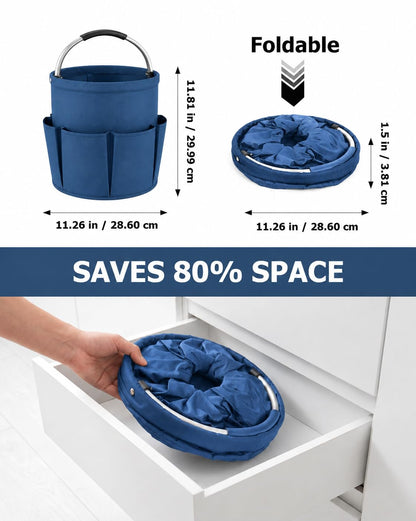 Foldable 4.5Gallon Cleaning Caddy Organizer with 6 Pockets (Blue)