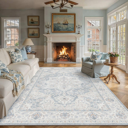 Blue 9x12 Washable Area Rugs Vintage Indoor Carpet (E| Blue / 9' x 12' (Rectangular))