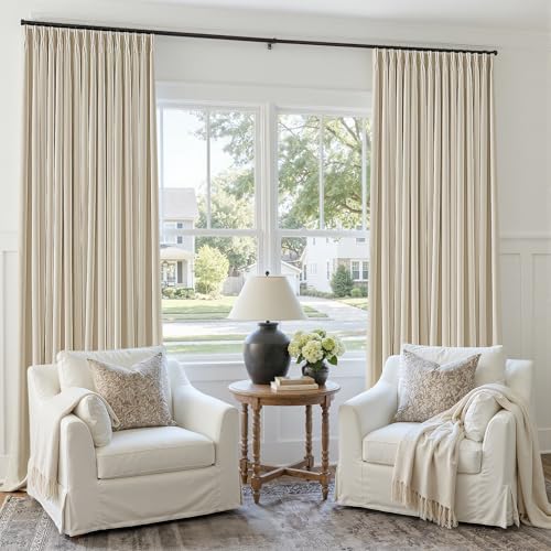 Cream Beige Linen Blackout 126 Inch Curtains for Living Room 2 Panels Set Pinch Pleated Back Tab Drapes Farmhouse Thermal Insulated Full Black Out Curtains 126 Length High Ceiling to Floor 50x126 (Cream Beige / 50"W x 126"L (Pack of 2))