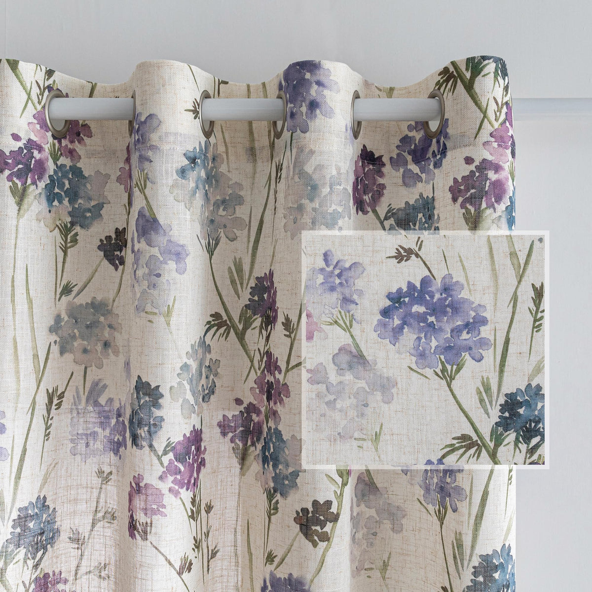 Floor to Ceiling Linen Floral Curtains 108 Inch Length 2 Panels Semi Sheer Light Filtering Farmhouse Flower Printed Window Grommet Drapes for Dining Room (Purple / 52"W x 108"L (Pack of 2))