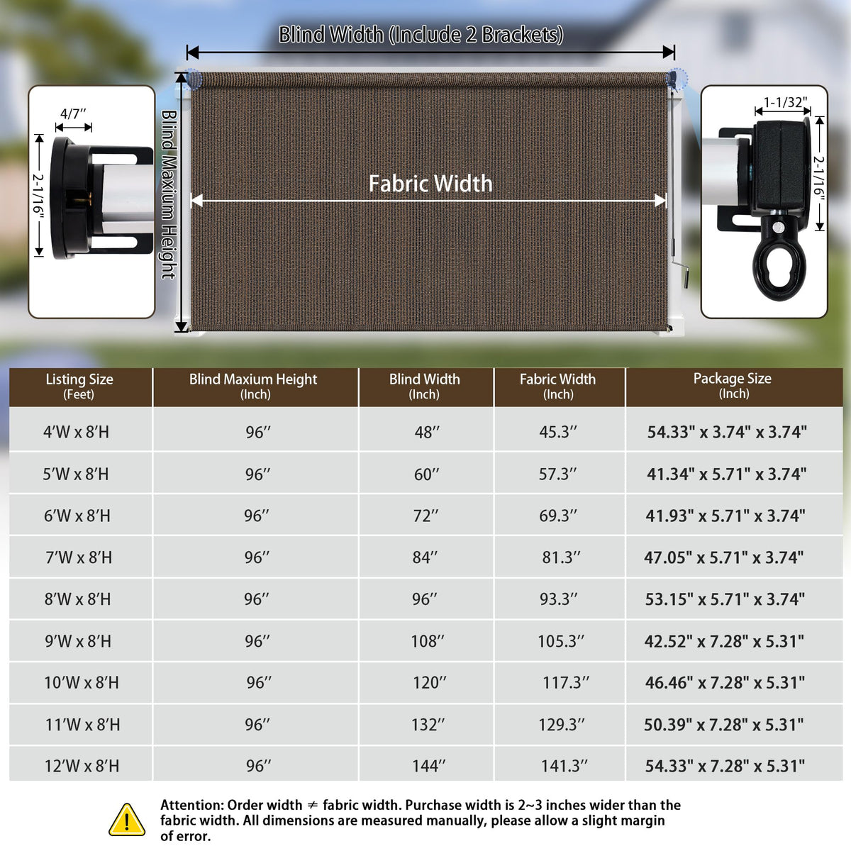 Outdoor Roller Shades for Patio (Mocha / 48"W x 96"H)