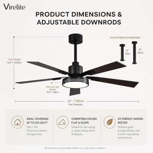 52inch led indoor ceiling fan with light