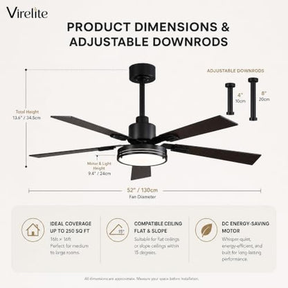 52inch led indoor ceiling fan with light