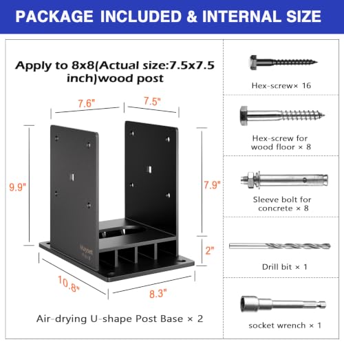 Post Base 8x8 with Air Flow Channel Fence Post Base Heavy Duty Stainless Steel Powder (8x8)