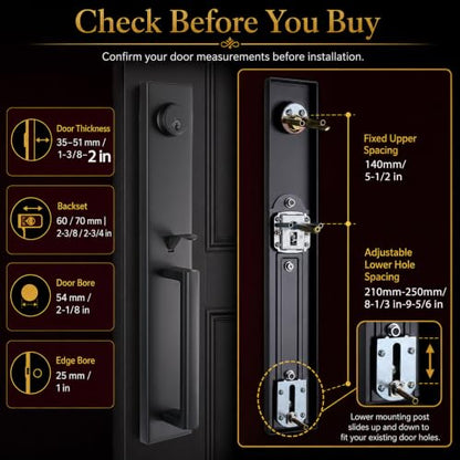 Matte Black Front Door Handle Set with Deadbolt