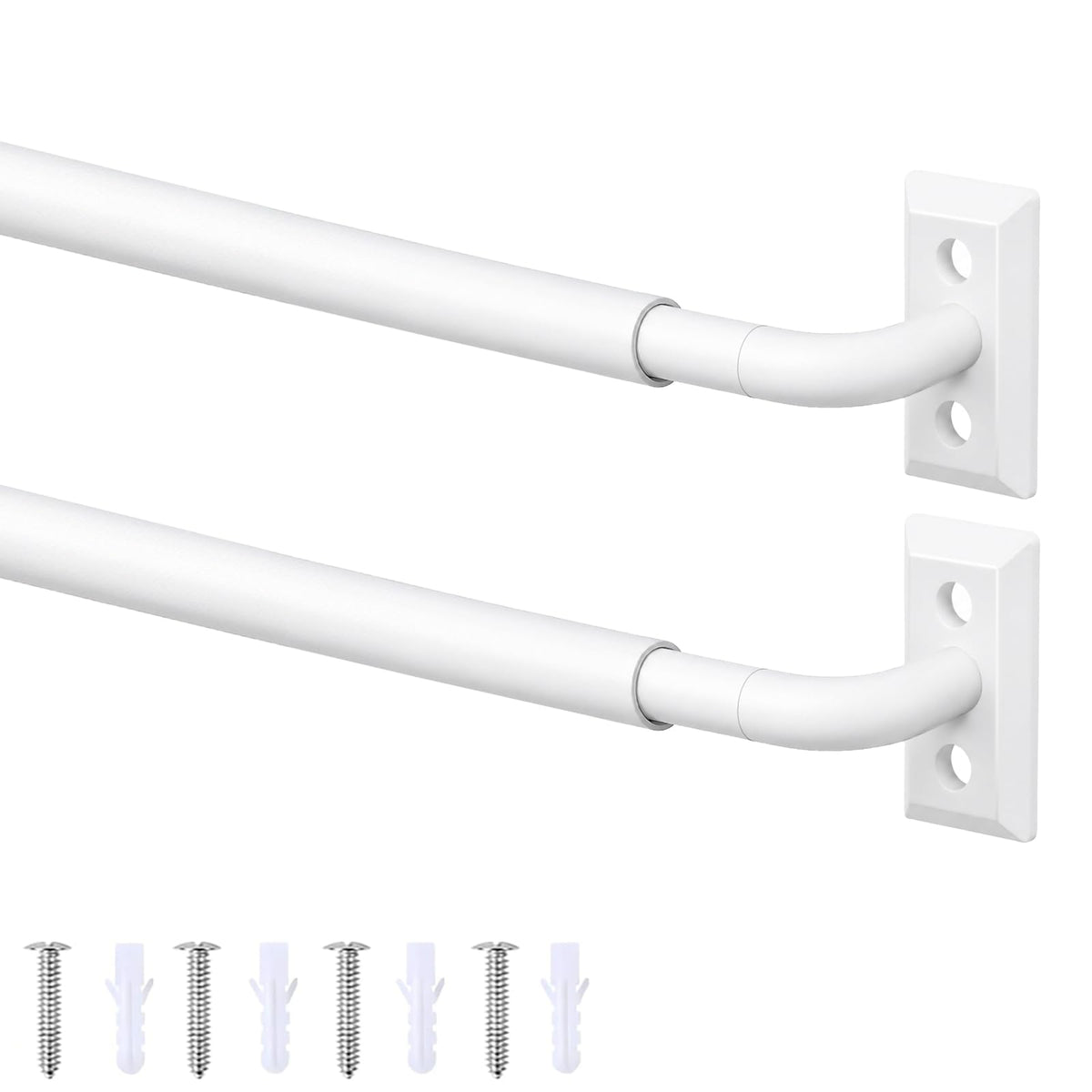 French Door Curtain Rod 2 Pack 8 to 12 Inch (White / 8-12"(2 Pack))