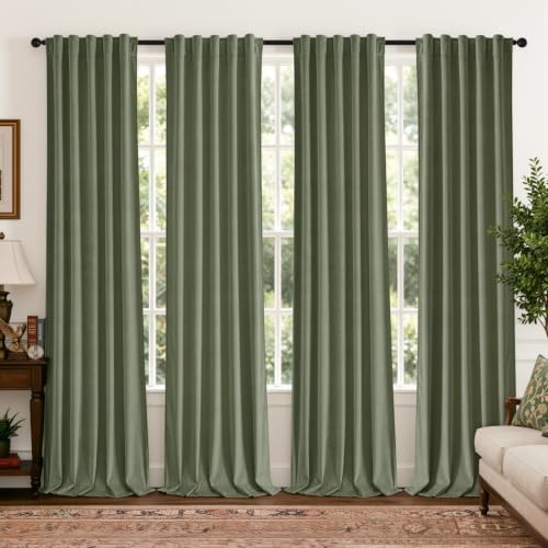 Sage Green Velvet Curtains 4 Panel Set Back Tab 40 x 90 Inch Long (Sage Green / 40"W x 90"L (Pack of 4))