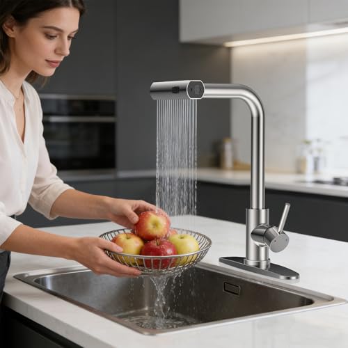 4 Mode Kitchen Faucet with Pull Down Sprayer