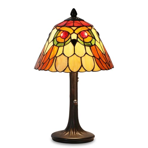 Tiffany Style Table Lamp Stained Glass Vintage Owl Bedside Light