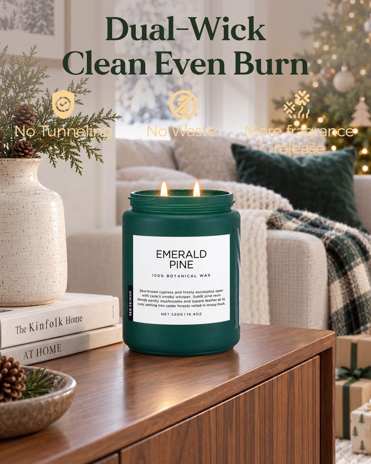Christmas Scented Candle Emerald Pine Fresh Forest Woody Scent 110H (Large Jar / EmeraldPine)