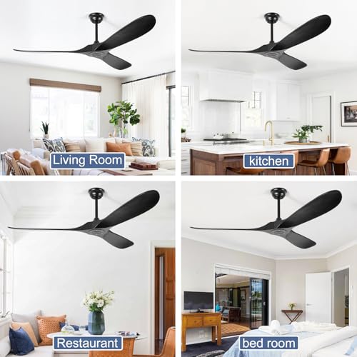60'' Solid Wood Ceiling Fans without Light (60 inch / Black)