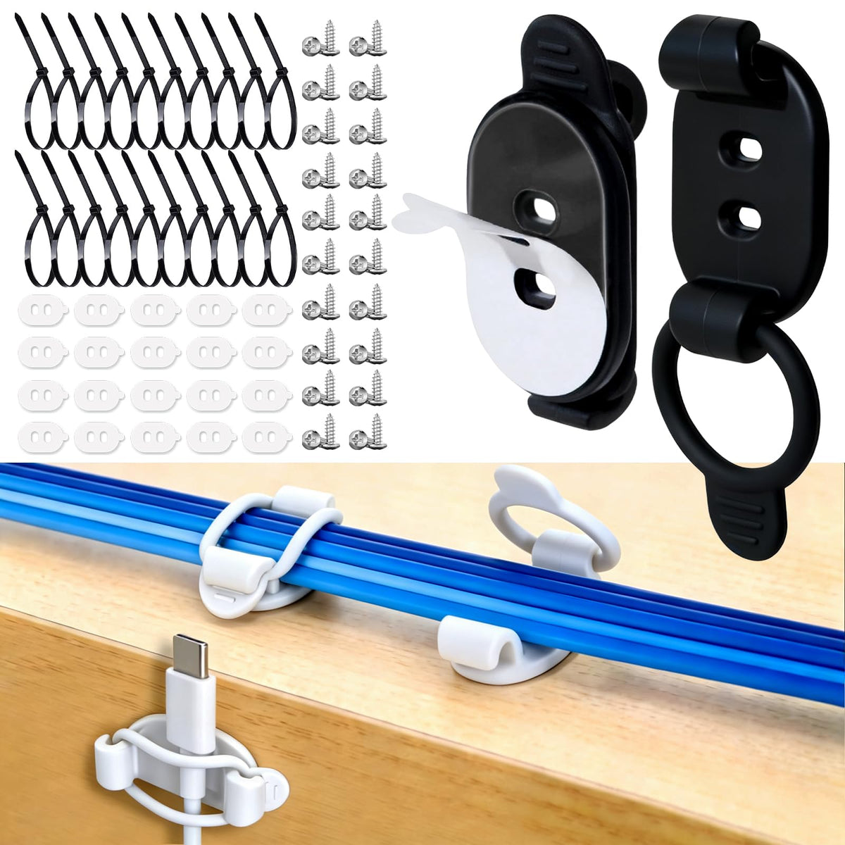 20 Pack Adhesive Cable Clips (Black)
