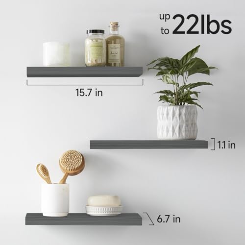 Grey Floating Shelves 15.7in (F. Grey - Industrial Edge Style / 15.7inches)