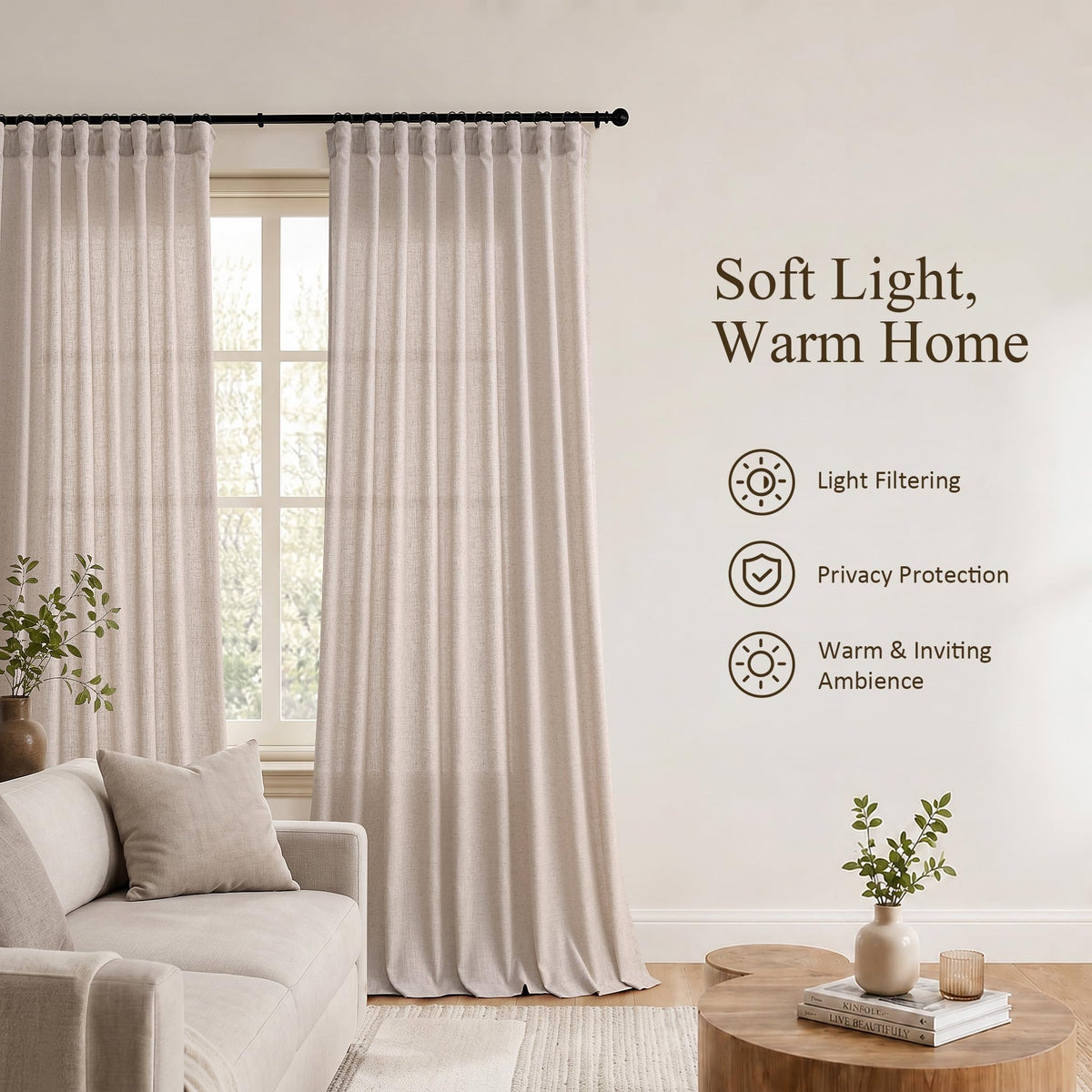 Oatmeal Linen Curtains 102 Inches Long 2 Panels for Living Room (Oatmeal / 50"W x 102"L (Pack of 2))