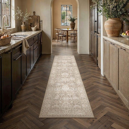 Hallway Runner Rugs 2x5 Beige Vintage Rug (Retro | Beige / 2' x 5' (Runner))