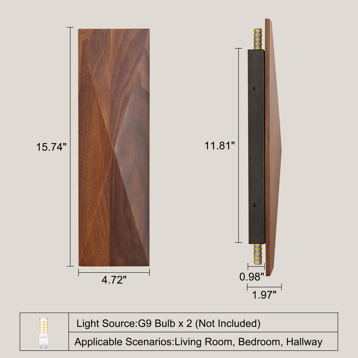 Set of 2 Walnut Wood Wall Sconce (Walnut / Double)