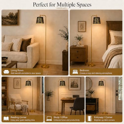 Farmhouse Floor Lamp with Black & Gold Metal Shade