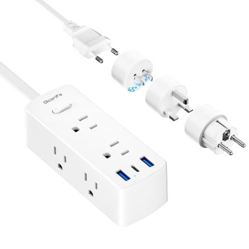 Power Strip with European Travel Plug Adapter