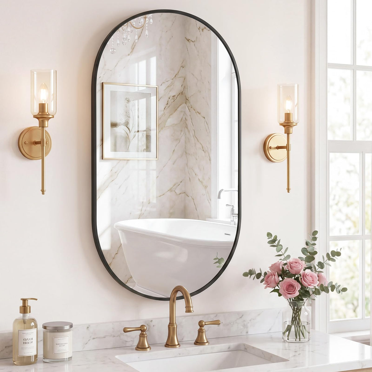 Oval Bathroom Wall Mirror (Black-oval / 24"L x 36"W)