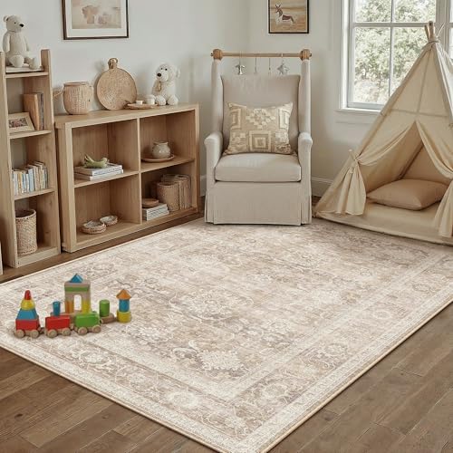 Beige Washable 3x5 Area Rugs for Living Room Bedroom (Retro | Beige / 3' x 5' (Rectangular))