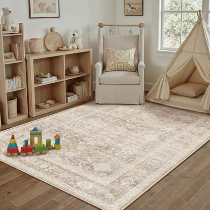 Beige Washable 3x5 Area Rugs for Living Room Bedroom (Retro | Beige / 3' x 5' (Rectangular))