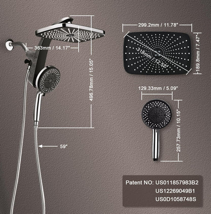 Rain Shower Head with Handheld Showerhead (Chrome)