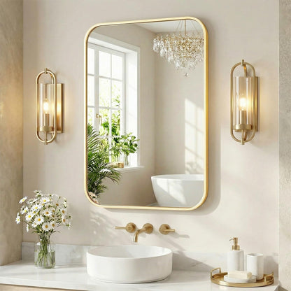 Bathroom Mirror (Gold-round Corner / 30"L x 48"W)
