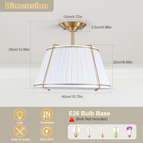 Semi Flush Mount Ceiling Light 16" for Living Room